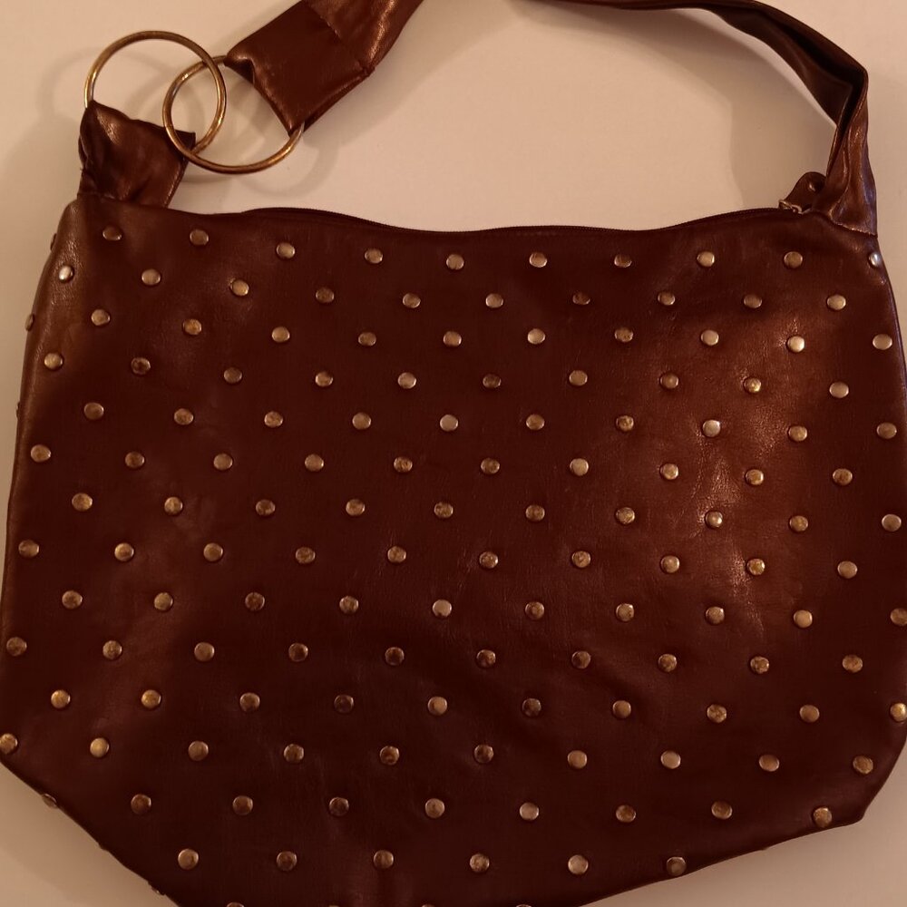 Shoulder Brown Purse with Gold Studs
